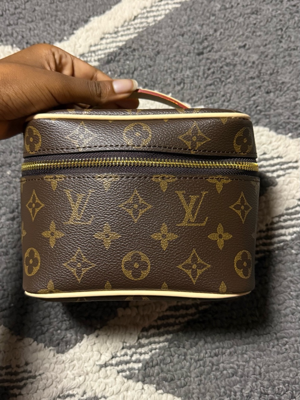 Monogram Canvas Cosmetic Case in Brown and Gold